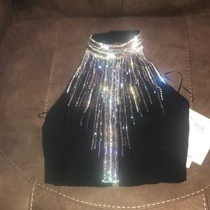 Cropped Sequin-embroidered Halterneck Top